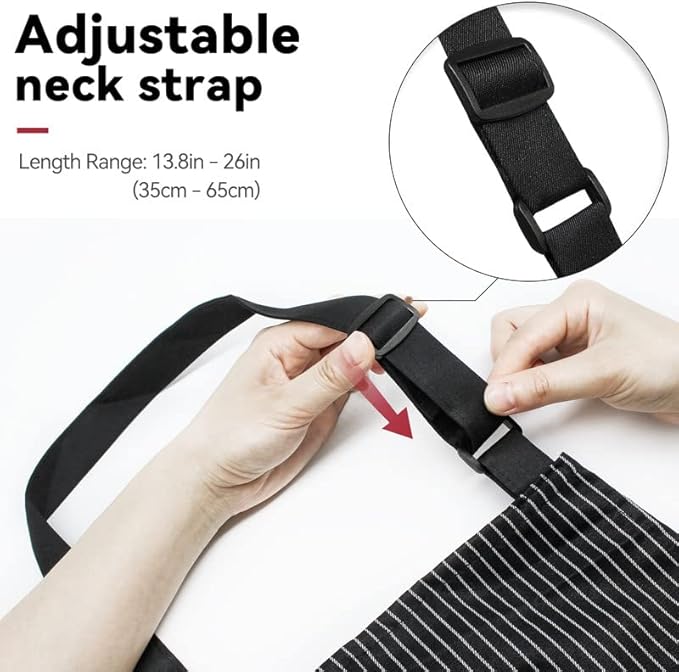 NLUS 2 Pack Kitchen Cooking Aprons, Adjustable Bib Soft Chef Apron with 2 Pockets for Men Women (Black Pinstripes/Pink Pinstripes) - Image 4
