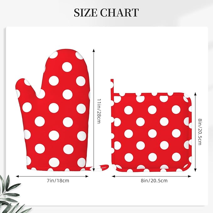 Red and White Polka Dot Oven Mitts and Pot Holders Sets of 4, Heat Resistant Silicone Oven Mittens and Potholders Gloves Hot Pads for Kitchen Cooking Baking Grilling BBQ Chef - Image 2