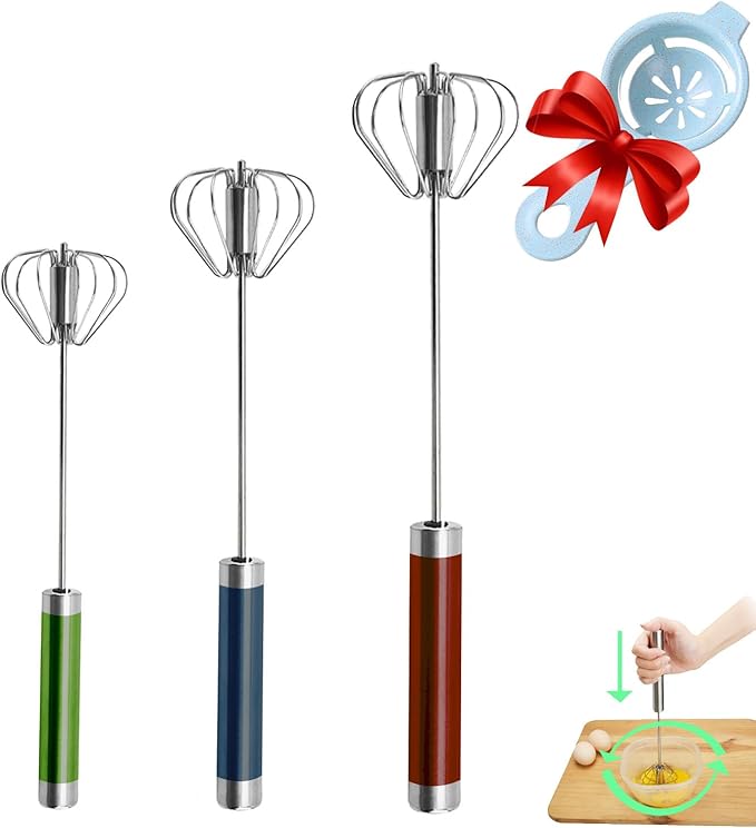 Semi-automatic Whisk, Stainless Steel Egg Beater, Hand Push Rotary Whisks Mixer Stirrer for Making Cream, Whisking, Beating and Stirring (3 Color) by Jninexiu