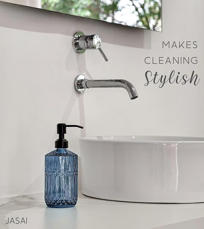 JASAI 18Oz Blue Soap Dispenser with Black Rust Proof Pump, Refillable Bathroom soap Dispenser with Thick Glass, Kitchen Soap Dispenser for Hand soap & Dish Soap.(Blue) - Image 6