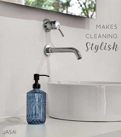 JASAI 18Oz Blue Soap Dispenser with Black Rust Proof Pump, Refillable Bathroom soap Dispenser with Thick Glass, Kitchen Soap Dispenser for Hand soap & Dish Soap.(Blue) - Image 6