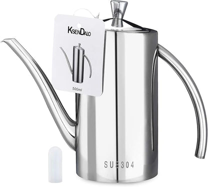 KSENDALO Premium SUS304 Stainless Steel Olive Oil Bottle Dispenser & Kitchen Cruet (500ML/17oz) - Leakproof Oil Bottle with Spout & Arcuate Handle, Ergonomic ONE-Piece Body with Precision Pouring by KSENDALO