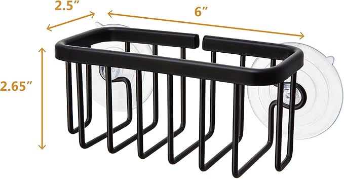 SunnyPoint NeverRust Kitchen & Bathroom Sink Caddy for Sponges, Scrubbers, Soap, 6" x 2.5" x 2.65", with Adhesive Mount - Additional Suction Cup Included –Aluminum (Black) - Image 3