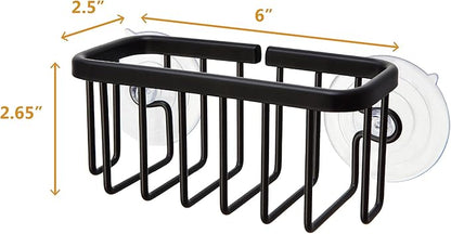 SunnyPoint NeverRust Kitchen & Bathroom Sink Caddy for Sponges, Scrubbers, Soap, 6" x 2.5" x 2.65", with Adhesive Mount - Additional Suction Cup Included –Aluminum (Black) - Image 3