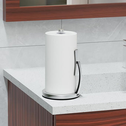 VEHHE Paper Towel Holder Countertop, One-Handed Tear, Stainless Steel, Stand Paper Towel Holder with Spring Activated Arm & Non Slip Weighted Base, for Kitchen Bathroom (Silver) - Image 6
