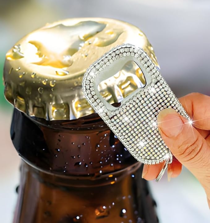 Bling Diamond Beer Opener Set - 2 Pcs Silver Crystal Bottle Opener with Glitter Sparkle for Bartenders, Home, Party, Bar & Wedding - Handcrafted for Both Women & Men