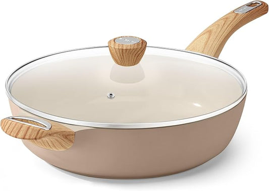 SENSARTE Ceramic Nonstick Frying Pan Skillet with Lid, 12 Inch Large Deep Frying Pan, 5 QT Saute Pan, Induction Pan, Healthy Non Toxic Cooking Pan with Helper Handle, PFOA PFAS PTFE Free by SENSARTE