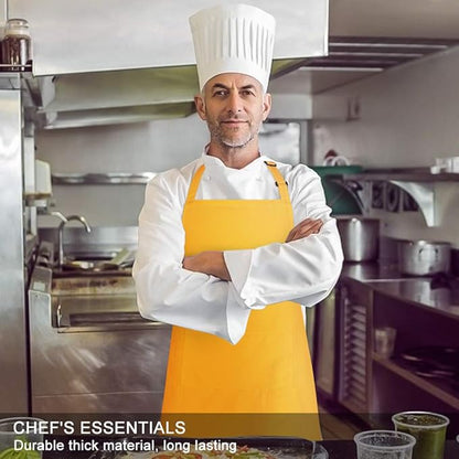 Jubatus 2 Pack Bib Aprons with 2 Pockets Cooking Chef Kitchen Apron for Women Men, Yellow - Image 4