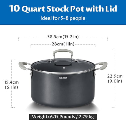 10 Quart Nonstick Stock Pot with Lid - BEZIA Ceramic Large Soup Pot, Big Pot with Silicone Handles, Easy Cleanup, Compatible with All Cooktops, Perfect for Roasts, Large Batches & Holiday Cooking - Image 7