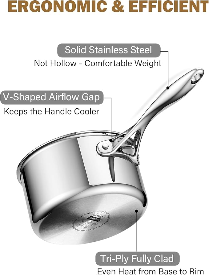 Cooks Standard Stainless Steel Saucepan with Lid, Multi-Ply Clad Sauce Pot 3-Quart, Silver