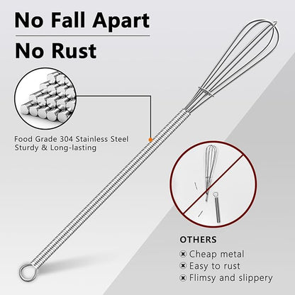 Walfos Long Small Whisks Skinny Little Whisk 10 inch Tiny Mini Whisk With Long Handle for Mixing Sauces, Coffee, Cooking,Beating, Blending Ingredients, - Image 2
