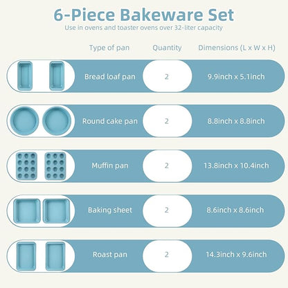 11-Piece Nonstick Baking Pans Set - Professional Grade Carbon Steel Bakeware with Premium Coating- Dishwasher Safe, Stackable, Oven Safe to 450°F (Slight Blue) - Image 5