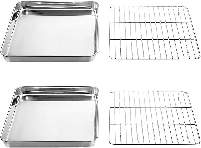 Wildone Baking Sheet with Rack Set [2 Sheets + 2 Racks], Stainless Steel Cookie Pan baking Tray with Cooling Rack, Size 12 x 10 x 1 Inch, Non Toxic & Heavy Duty & Easy Clean - Image 2