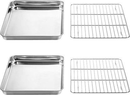 Wildone Baking Sheet with Rack Set [2 Sheets + 2 Racks], Stainless Steel Cookie Pan baking Tray with Cooling Rack, Size 12 x 10 x 1 Inch, Non Toxic & Heavy Duty & Easy Clean - Image 2