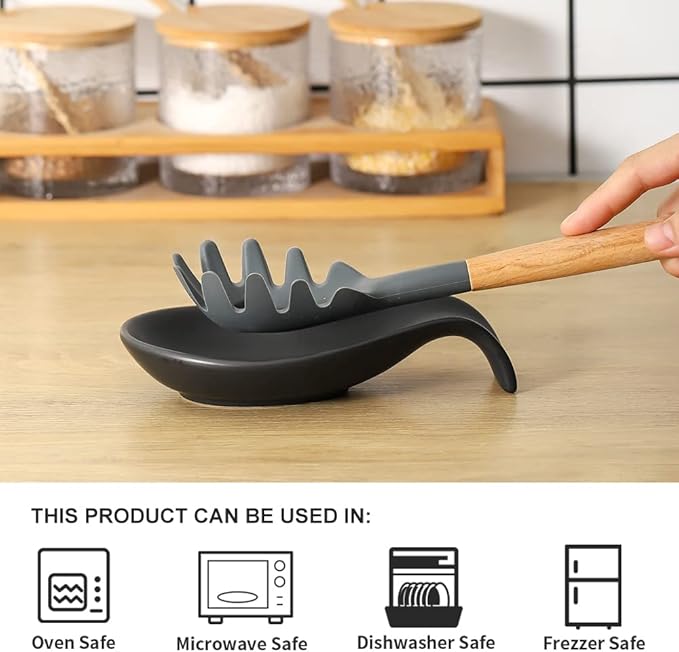 Nihow Pot Lid Holder and Spoon Rest for Kitchen Counter/Stove Top While Cooking - Heat Resistant & Dishwasher Safe - Elegant Matte Black Sets - Image 4