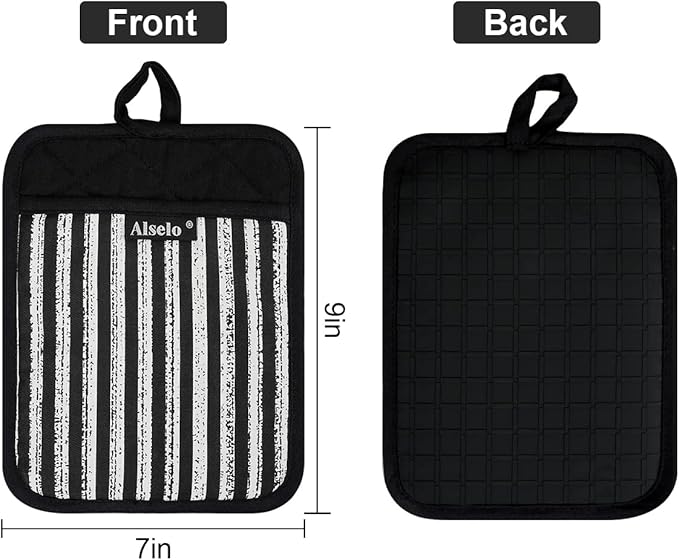 Alselo Silicone Pot Holders Set of 3 Heat Resistant & Non Slip Potholders, Professional Oven Hot Pads with Pockets Mitts for Kitchen Cooking Baking Barbecue (3, Black) - Image 2