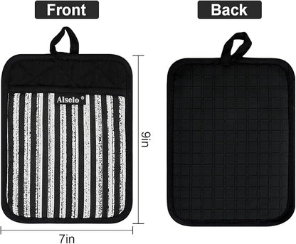 Alselo Silicone Pot Holders Set of 3 Heat Resistant & Non Slip Potholders, Professional Oven Hot Pads with Pockets Mitts for Kitchen Cooking Baking Barbecue (3, Black) - Image 2