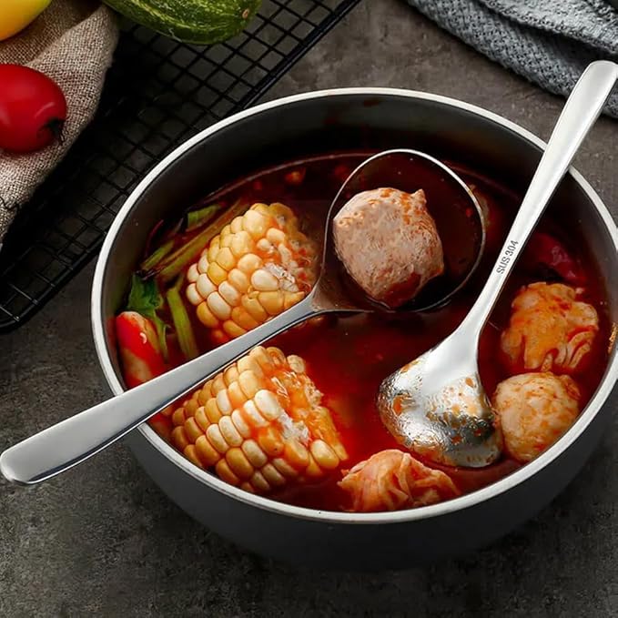 Soup Ladle, 2Pcs 304 Stainless Steel Ladle Spoon Small Gravy Soup Ladle Kitchen Utensil Cooking Serving Spoon for Cooking Buffet, Party, Kitchen(COLOR:sliver) - Image 4