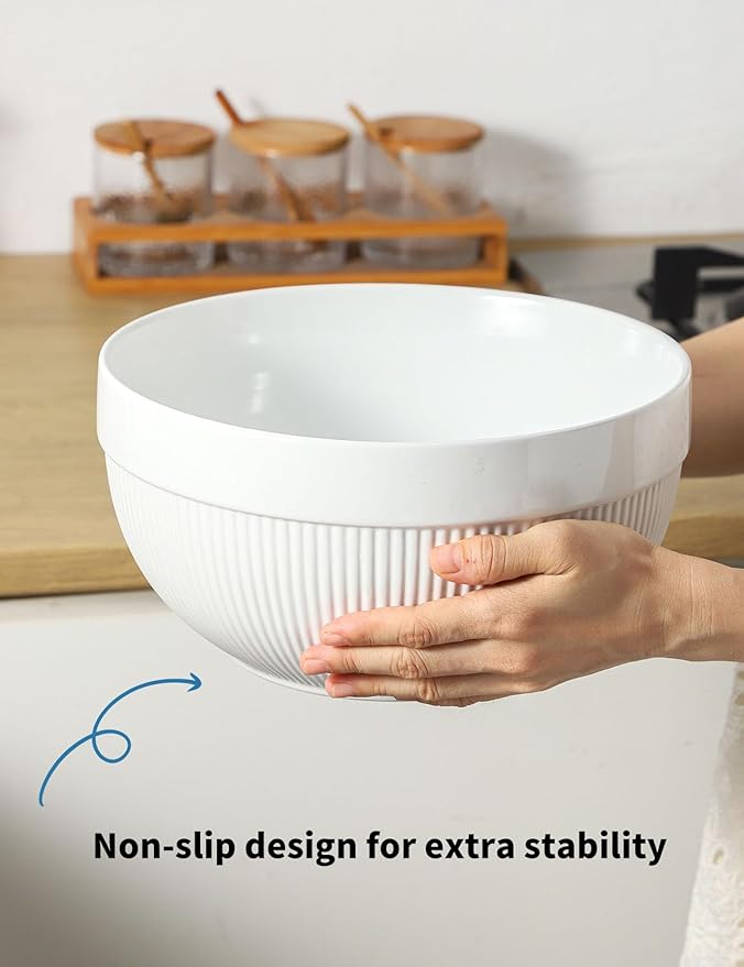 Large Ceramic Mixing Bowls, White Kitchen Bowls (1QT/2.3QT/4.6QT), Set of 3 Nesting Bowls for Baking, Cooking, Serving, Prepping, Dough Bread Making Bowl, Microwave and Dishwasher Safe - Image 6