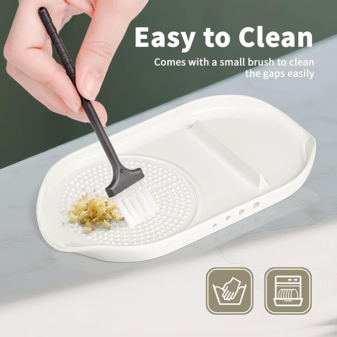 WhiteRhino 4 in 1 Ceramic Garlic Grater with Egg Cracker,Spoon Rest and Herb Stripper, Ginger Grater Plate for Grinding Wasabi Fruits Vegetables Ginger Garlic Cheese(6.76inx3.7in) - Image 7