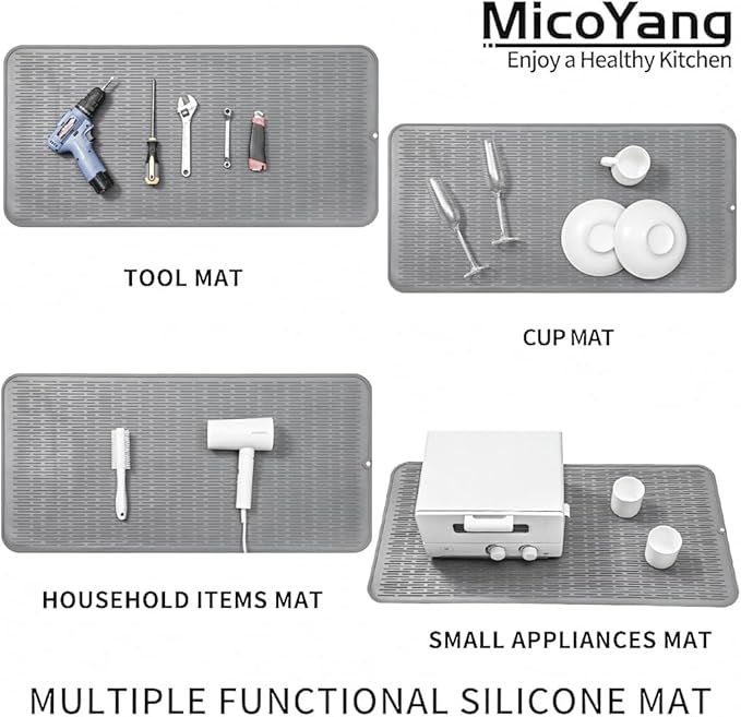 MicoYang Silicone Dish Drying Mat for Multiple Usage,Easy clean,Eco-friendly,Heat-resistant Silicone Mat for Kitchen Counter or Sink,Refrigerator or Drawer Liner Grey 5XL 36inches x 18inches - Image 4