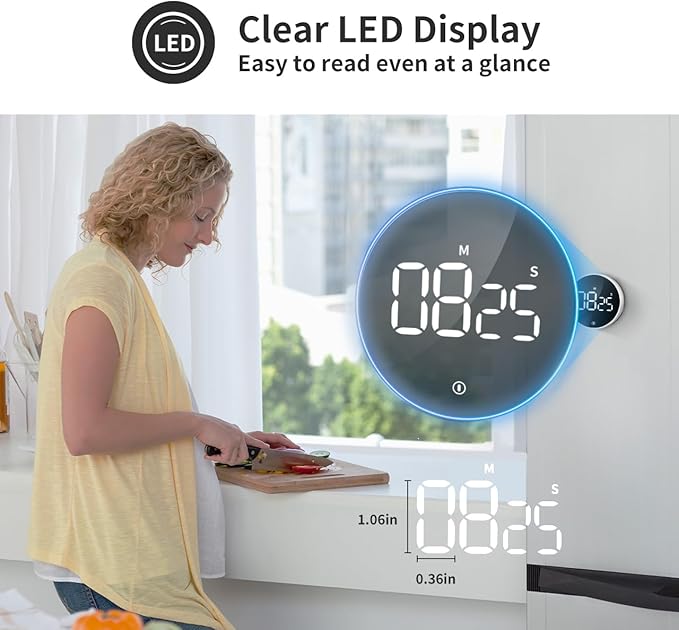 VOCOO Digital Kitchen Timer - Magnetic Countdown Countup Timer with Large LED Display Volume Adjustable, Easy for Cooking and for Seniors and Kids to Use (White) - Image 7