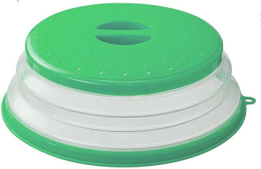 Collapsible Microwave Splatter Cover, 10.5 Inch, Dishwasher-safe, Microwave Plate Cover With Steam Vent，BPA-Free Silicone & Plastic (Dark green)