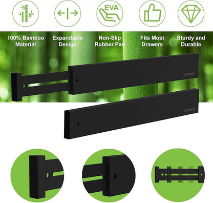ANTOWIN Bamboo Drawer Dividers Organizers, Expandable Drawer Separators Splitter,17-22 inches Long Adjustable Spring-loaded Organizer for Large Utensil, Clothes, Tools Drawers (Black) - Image 2
