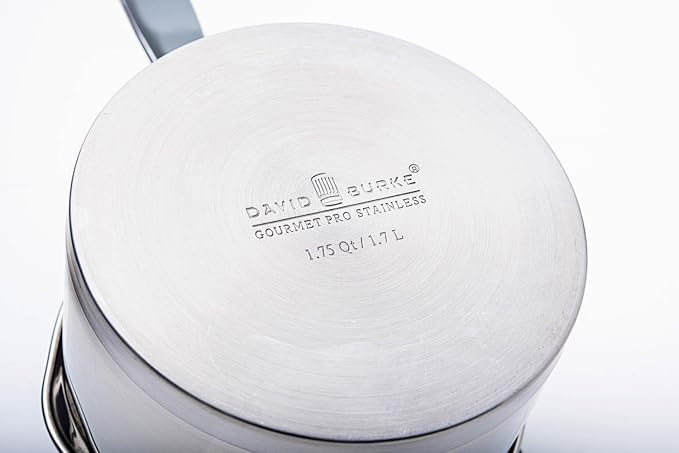 David Burke Stature Stainless Steel 1.75-Quart Sauce Pan with Strain Lid - Oven Safe - Brushed Gray
