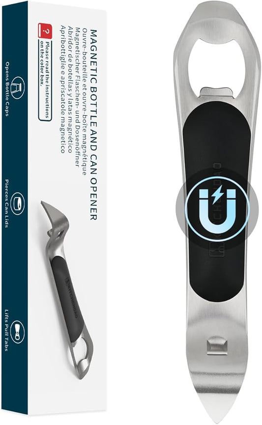 KITCHENDAO 3 in 1 Magnetic Bottle and Can Opener for Refrigerator, Stainless Steel Manual Can Punch Opener with Soft-Touch Handle, Fridge Magnet Design for Easy Storage, Multi-purpose Church Key