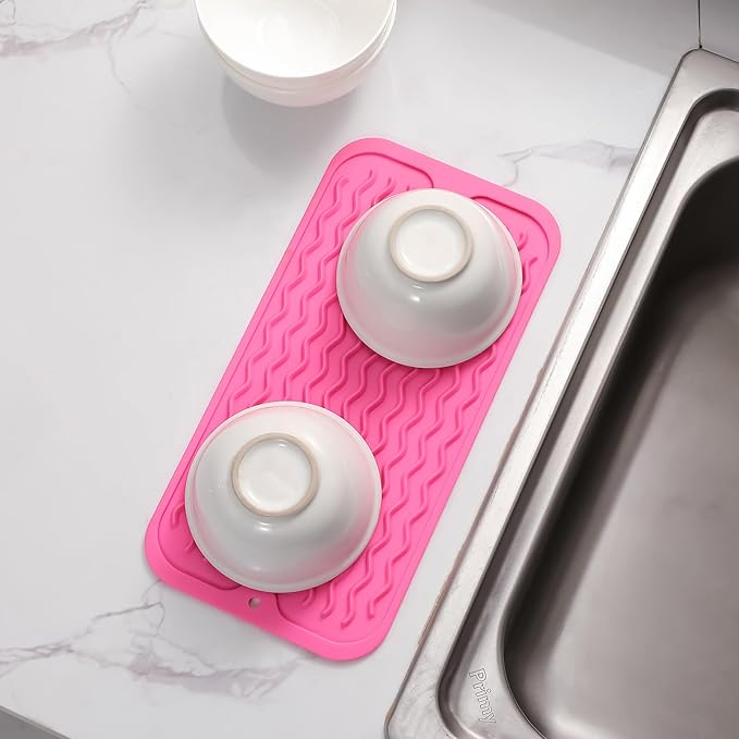 MicoYang Silicone Dish Drying Mat for Multiple Usage,Easy clean,Eco-friendly,Heat-resistant Silicone Mat for Kitchen Counter or Sink,Refrigerator or Drawer Liner Rose S 12 inches x 6 inches - Image 5
