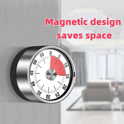 Mechanical Kitchen Timer, 60-Minute Wind Up Countdown Timer with Magnetic Back, Stainless Steel, Loud Alarm, Red White for Cooking Baking Classroom