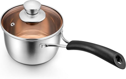 P&P CHEF 1 Quart Saucepan Small Pot, Stainless Steel Saucepan with Lid, Small Sauce Pan for Home Kitchen Restaurant Cooking, Visible Glass lid & Bakelite Heat-Proof Handles,Dishwasher Safe, 1 Pc by PPCHEF