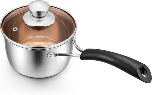 P&P CHEF 1 Quart Saucepan Small Pot, Stainless Steel Saucepan with Lid, Small Sauce Pan for Home Kitchen Restaurant Cooking, Visible Glass lid & Bakelite Heat-Proof Handles,Dishwasher Safe, 1 Pc by PPCHEF