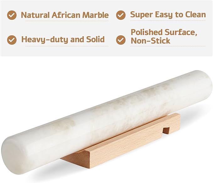 Koville African Natural Marble French Rolling Pin, 16inch Non-Stick Rolling Pin for Baking, Dough Roller for Pasta, Dumpling, Fondant, Pie, Bread, Pizza, Kitchen Baking Tools(Namib Fantasy) - Image 3