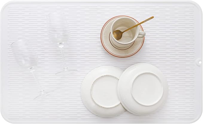 MicoYang Silicone Dish Drying Mat for Multiple Usage,Easy clean,Eco-friendly,Heat-resistant Silicone Mat for Kitchen Counter or Sink,Refrigerator or Drawer Liner White 3XL 28 inches x 18 inches - Image 5