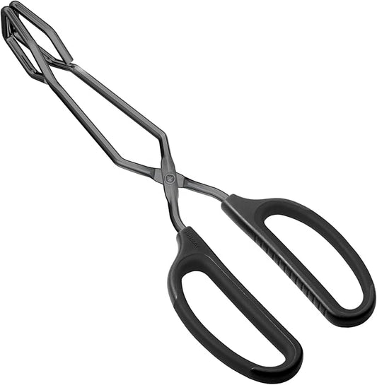 HINMAY 10" Stainless Steel Scissor Tongs with Comfort-Grip Handle (Black) by HINMAY