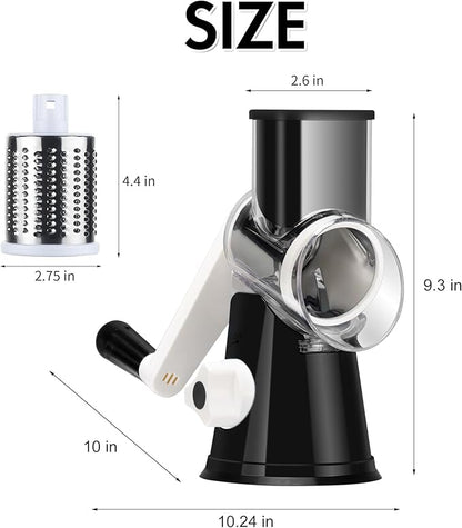 Ourokhome Rotary Cheese Grater Hand Crank, Kitchen Shredder Speed Mandolin Slicer Ice Shaver with Handle and Drum Blades for Cheese, Vegetable, Nuts, Chocolate, Potato, Carrot, 5 Blades, Black - Image 9