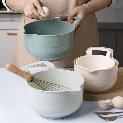 Mixing Bowls - 4 Piece Nesting Plastic Mixing Bowl Set with Pour Spouts and Handles - Non Slip Bottom and Measurement Markings (Light Green) - Image 7