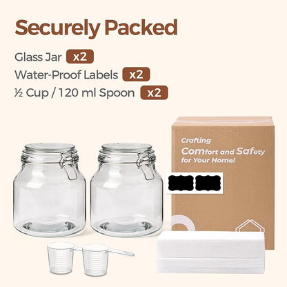 ComSaf 2-Pack 74oz (0.6 Gal) Wide-Mouth Glass Jars with Airtight Clamp Lids, Large Food Storage Containers for Flour, Sugar, Coffee & Pantry Organization, Includes Measuring Cup & Reusable Labels - Image 8