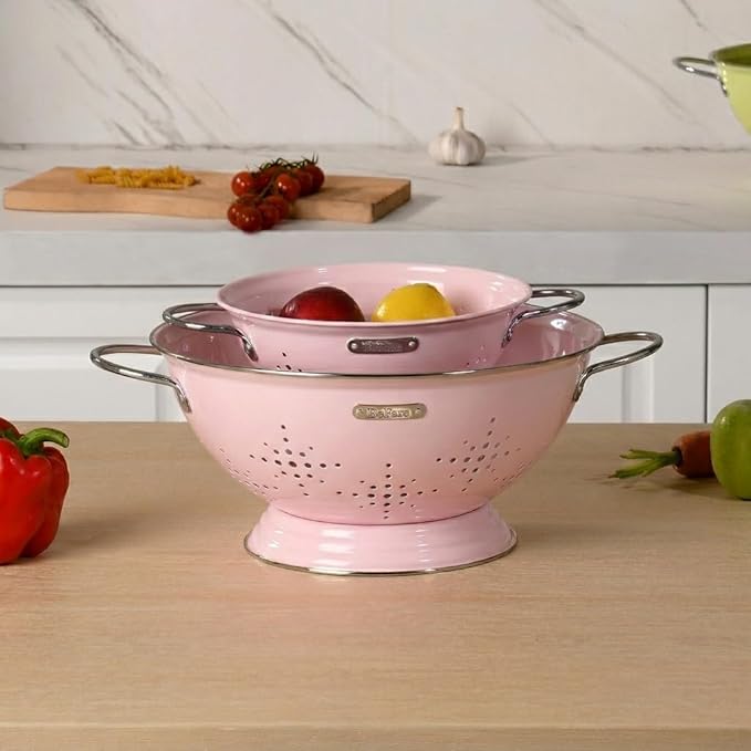 Metal Colander 2 Pack, Strainer Bowel with Handles 2Qt & 6Qt Powder Coated Solid Ring Base Heavey Duty Kitchen Drainer Basket for Pasta Veggies and Fruits,New Home Apartment Essentials (Pink) - Image 6