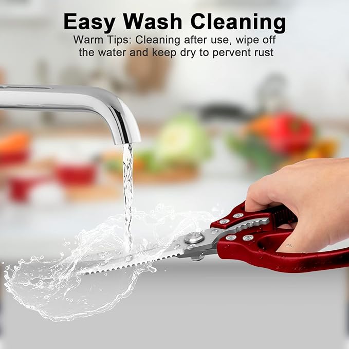 CGBE Kitchen Scissors All Purpose Heavy Duty, Ultra Sharp Stainless Steel Kitchen Shears Dishwasher Safe, Cooking Shears for Chicken, Poultry, Fish, Meat, Herbs & Grapes with Non-Slip Grips (Red) - Image 6