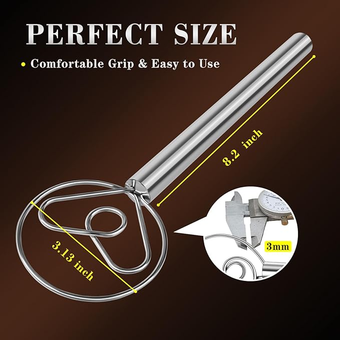 TEEVEA Danish Dough Whisk with Stainless Steel Hook Dutch Style Bread Mixer for Sourdough Baking Tools - Image 3