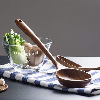 2 Pcs Wooden Spoon Ladle for Cooking Spoons Best Non Toxic Kitchen Tools -14 inch Long Kitchen Cooking Utensil & 11 inch Best Wood Spoons Large Deep Ladle Serving Spoons Soup Ladles Set