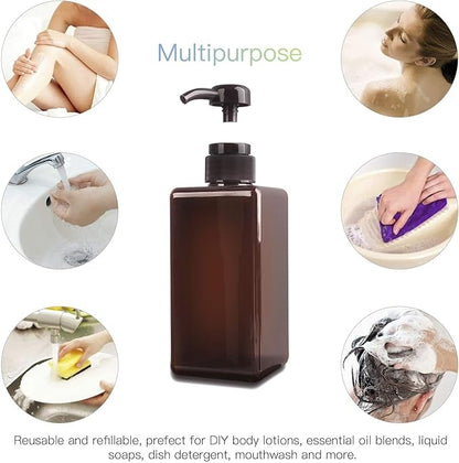 Pump Bottle, Refillable Plastic Empty Lotion Soap Dispenser Liquid Container for Bathroom Shampoo and Body Wash, 22oz/650ml Amber 2 Pack