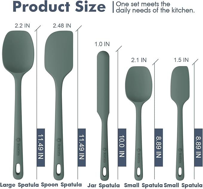 ChefAide 5 Pieces Silicone Spatula Set, Food Grade Rubber Spatula, Upgrade Strong Handle with Ergonomic Grip, Heat Resistant Up to 600°F for Nonstick Cookware, Cooking - Image 2
