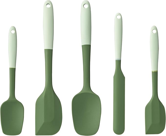 Silicone Spatula Set, 5 Piece Food Grade Rubber Spatulas for Baking, Cooking, and Mixing High Heat Resistant Non Stick Dishwasher Safe BPA-Free (Two colors - Green) by Hoewina