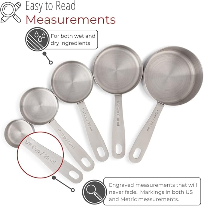 husMait Stainless Steel Measuring Cups - 5 Piece Heavy Duty Measuring Cup Set with Storage Ring - Image 4