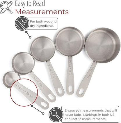 husMait Stainless Steel Measuring Cups - 5 Piece Heavy Duty Measuring Cup Set with Storage Ring - Image 4