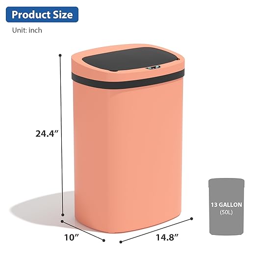 13 Gallon/50 L Kitchen Trash Can with Lid, Garbage Can with Touch-Free Lid, Cute Automatic Trash Can Bathroom Trash Bin, Motion Sensor Waterproof Trash Bin